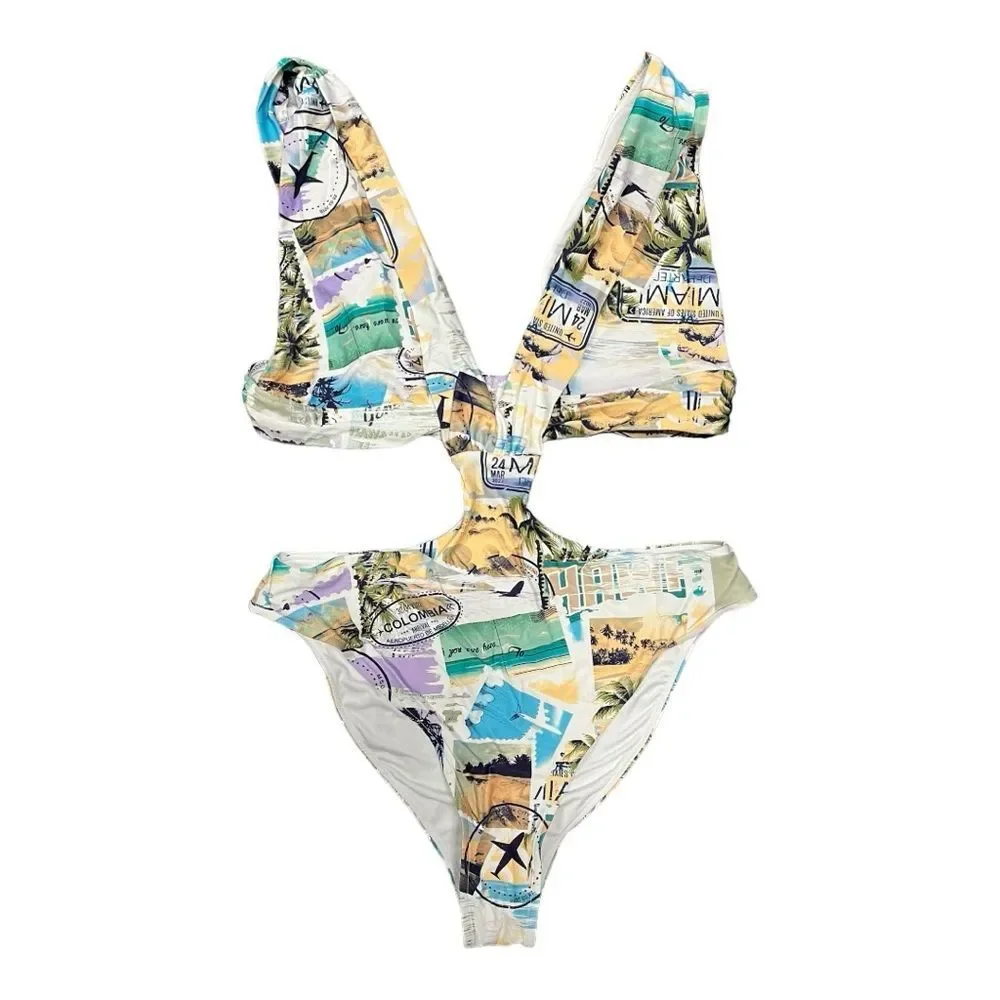 NWT ROYALTY BY MALUMA |‎ Hawaiian Print Cutout One Piece Swimsuit L